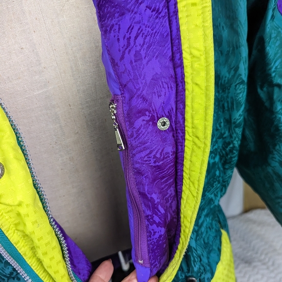 Vintage 1980s Obermeyer Gallery Down Ski Snowboard Parka Jacket Purple & Green - Picture 14 of 16